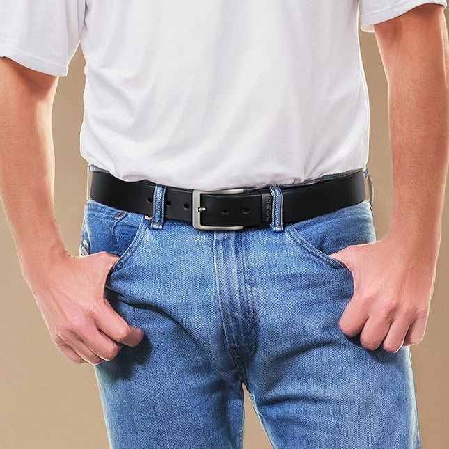 Buffway Men’s Full Grain Leather Belt – Solid One-Piece Leather, 1.5” Wide for Jeans & Business Casual, Gift Box Included