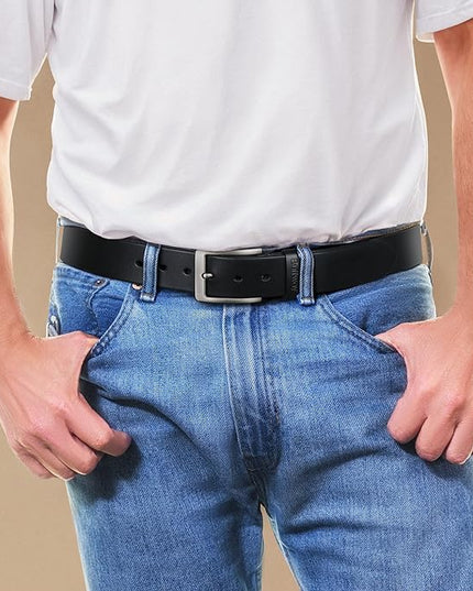 Buffway Men’s Full Grain Leather Belt – Solid One-Piece Leather, 1.5” Wide for Jeans & Business Casual, Gift Box Included