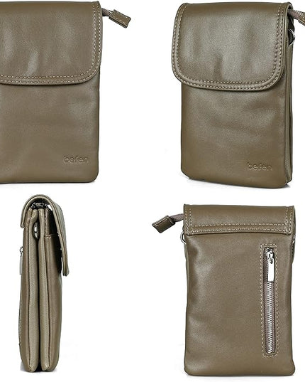 befen Genuine Leather Crossbody Cell Phone Purse for Women, Small Zip Around RFID Blocking Crossbody Wallet Bags