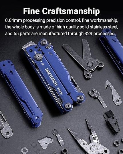 NEXTORCH PIONEER MT20 14-IN-1 Multi-tools Full-Size,Multi-tool Set with Scissors Needle Nose Pliers Pocket Clip Multi-tool for DIY Home Outdoors Everyday Carry Men Gift Color (BLUE with Glass Breaker)