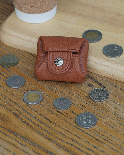Cockatoo Genuine Leather Coin Pouch Change Holder, Mini Snap Pocket Wallet for Men Women (Brown, Small)