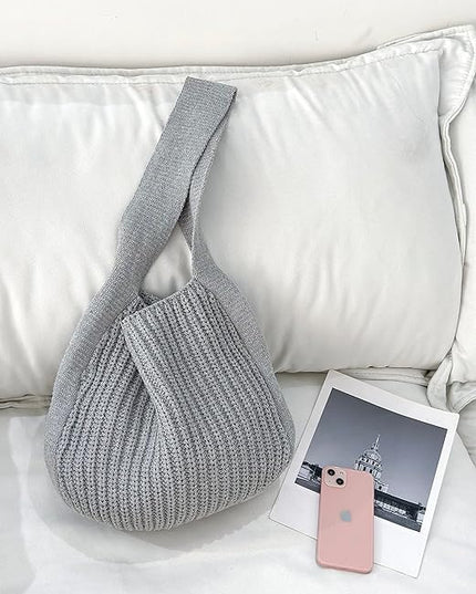 ENBEI Women's Crochet Tote Bag Knit Shoulder bag,Aesthetic Bag,Cute Eco-Friendly Tote for Travel,Daily Use,Gift Box Packaging
