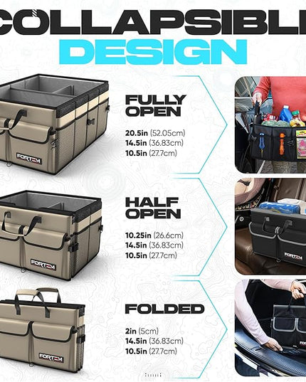 FORTEM Trunk Organizer For SUV Car Trunk Organizer, Foldable Storage, Car Accessories for Women Men, Collapsible Bag, Perfect Christmas Gifts, 600D Oxford, Non Slip Bottom, Straps, Soft Cover (50L)