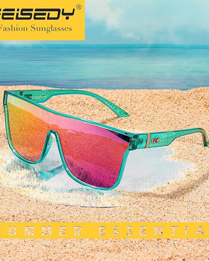 FEISEDY Sunglasses for Women Men, Fashion Mirrored Single Lens, Driving Beach Sunnies UV400 Shades B2996
