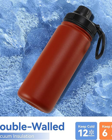 DOMICARE 16 oz Kids Water Bottle for School Stainless Steel Double Wall Vacuum Insulated Water Bottle with Straw lids & Spout Lid, Leakproof BPA Free (Red,1)