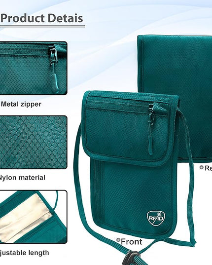 SUPACOOL Passport Holder Bag, Travel Wallet for Men Women Family, Card Holder Organizer, RFID Blocking, Neck Wallet, Hidden Neck Pouch for Travel(Green)