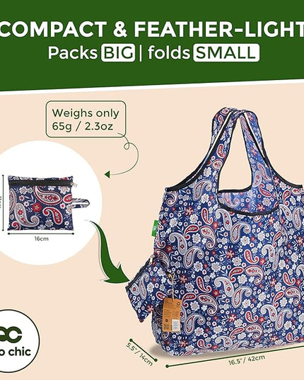 ECO CHIC Foldable Reusable Large Grocery Bags - Foldable Grocery Bags - Lightweight, Recycled & Reusable Shopping Bag - Waterproof, Packable Tote Fitting in Fine Grocery Bag Carrier