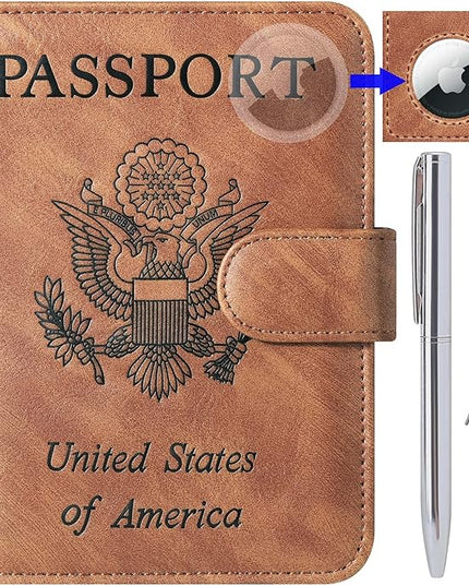 Airtag Passport Holder Cover Wallet Travel Essentials Leather Rfid Blocking Case Vacation Luggage Must Haves Travel Accessories for Men Women (117#Brown)