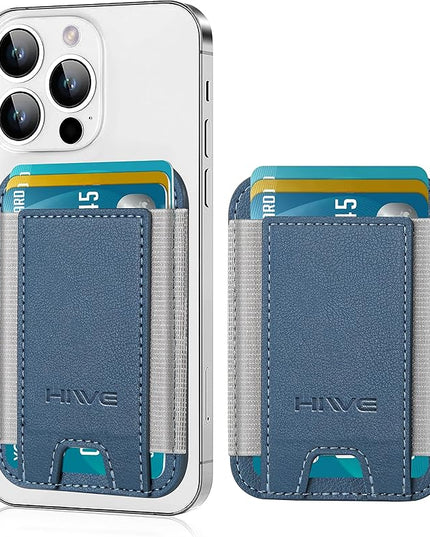 Card Holder for Phone Case, Leather Phone Wallet Stick On, Strongest Adhesive Phones Wallet for iPhone/Android, Minimalist Slim RFID, Fit 7 Cards, Blue, 1 Pack