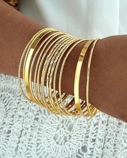 ÌF ME Gold Bangle Bracelets for Women, Indian Bangles Stackable Set, Multi Layer Textured 14K Gold Plated Chunky Bracelets Boho Jewelrys Set