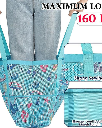 Mesh Beach Bag, Large Beach Tote with Zipper Pocket, Toys Pool Bag for Family Travel Vacation Cruise Essentials