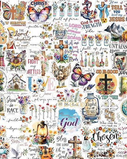 Bible Verse Stickers for Adults - 100 Pcs Watercolor Christian Water Bottle Stickers, Inspirational Waterproof Scrapbook Sticker, Religious Vinyl Decals for Laptop Journal Prayer Board