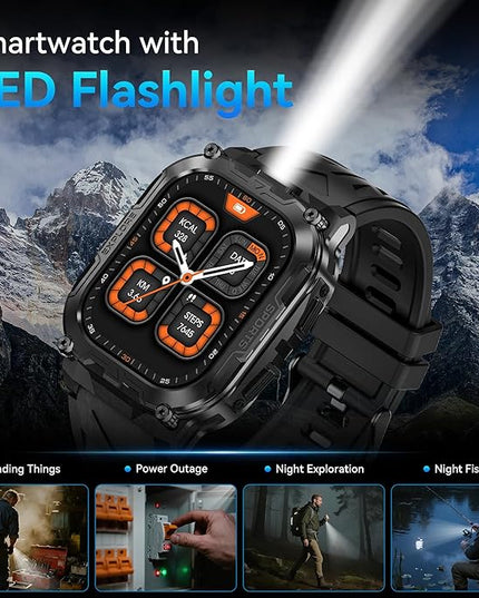 Smart Watches for Men,130 Days Extra-Long Battery,1.96" HD Display Answer/Make Call, Rugged Full Metal Body with LED Flashlight, 24/7 Heart Rate & Sleep Monitor, Compatible for Android & iOS
