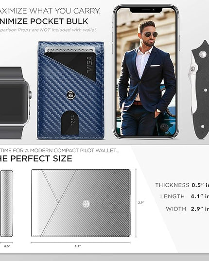 Suavell Slim Wallets for Men. RFID Money Clip Wallet, Slim Wallet, Thin Front Pocket Credit Card Wallet, Minimalist Bifold (Royal Blue Pilot)