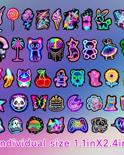 Neon Water Bottle Stickers for Kids, 70 Pcs Waterproof Vinyl Laptop Decals, Teens Girls Boys Adults Phone Case Skateboard Luggage Decor