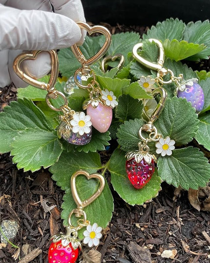 Agromusk Cute Strawberry Keychain,Bag Charms,Kawaii Heart Flower Daisy Key chains Accessories Decor for Girls Purse Gift