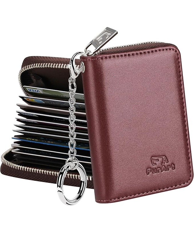 FurArt Zipper Wallet Women, RFID Blocking Credit Card Wallet, Business Card Holder, Compact Size KeyChain Wallet