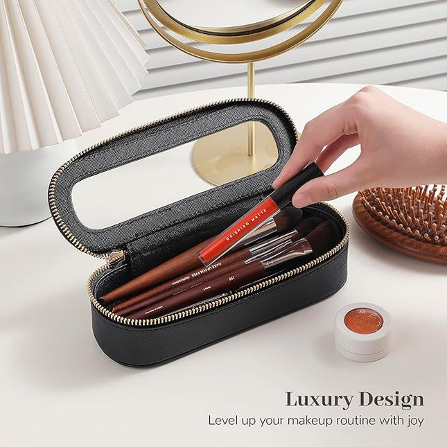 Aveniee Slim Clear Makeup Brush Bag, Small Cosmetic Brush Holder, Mini Toiletry Bag Travel Case for Women, Thin Make up Bags with Dual Zipper, Cute Travel Essentials Bag Organize - Black