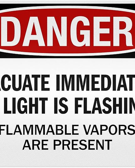 Danger Evacuate Immediately If Light is Flashing Flammable Vapors are Present Sign, 24x30 Inches, 3M EGP Reflective .080 Aluminum, Fade Resistant, Made in USA by My Sign Center