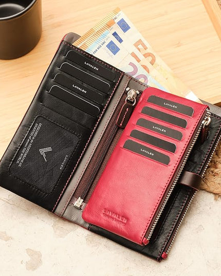 Lavalen Leather Purses for Women - Elegant Ladies Purse - RFID Wallet for Women - Leather Handcrafted Ladies Wallet - Small & Colourful with Coin Pocket & Cards - For daily Use - Box for Gift.