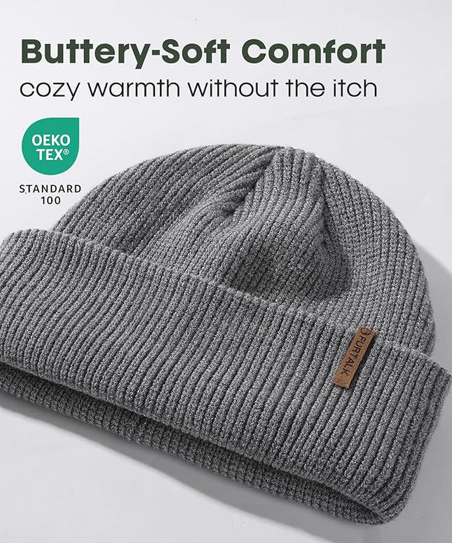 FURTALK Fisherman Beanie for Men Women 2 Styles Cuffless or Cuffed Knitted Unisex Winter Hat Outdoor All-Day Warmth