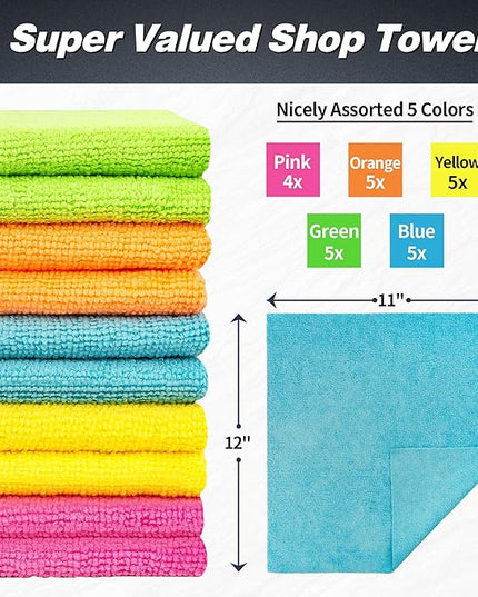 FIXSMITH Shop Towels, Microfiber Cleaning Cloth Bulk, 24 Pack Microfiber Towels for Cars, All-Purpose Absorbent Cleaning Rags, Dust Cloth for Automotive, Mechanic, Garage, Bar, 11.5 x 11.5 inch