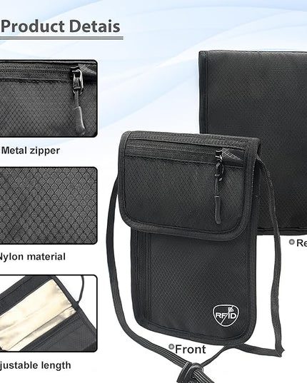 SUPACOOL Passport Holder Bag, Travel Wallet for Men Women Family, Card Holder Organizer, RFID Blocking, Neck Wallet, Hidden Neck Pouch for Travel(Black)