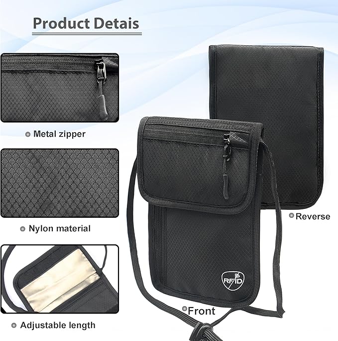 SUPACOOL Passport Holder Bag, Travel Wallet for Men Women Family, Card Holder Organizer, RFID Blocking, Neck Wallet, Hidden Neck Pouch for Travel(Black)