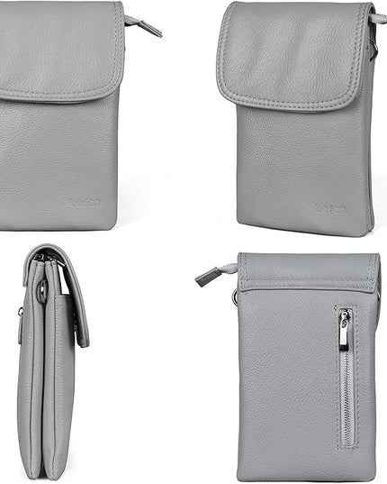 befen Genuine Leather Small Crossbody Bags for Women Cell Phone Bag Cross Body Purses,Silver Zipper