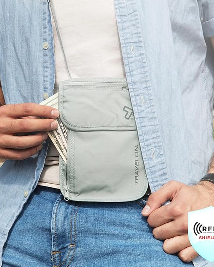 Travelon Rfid Blocking Undergarment Neck Pouch Travel Wallet, Gray, One Size