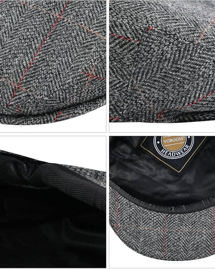 VOBOOM Men's Herringbone Flat Ivy Newsboy Hat Wool Blend Gatsby Cabbie Cap