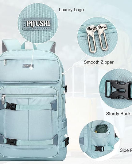PIJUSHI Travel Backpack for Women Flight Aprroved Carry on Bag Large Casual Luggage Backpack Fit 16 inch Laptop(PE050 Teal Blue)