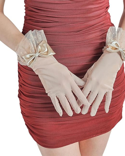 Sahabowi Satin Gloves Formal Bridal Banquet Party Wedding Opera Solid Colorful Mitten For Women