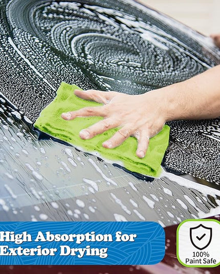 FIXSMITH Microfiber Cleaning Cloth, Shop Towels Bulk, 24 Pack Green Microfiber Towels for Cars, All-Purpose Absorbent Cleaning Rags, Dust Cloth for Automotive, Mechanic, Garage, Bar, 12 x 11 inch