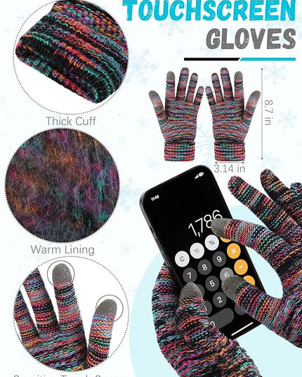 Winter Beanie Hat Scarf Gloves, Warm Fleece Knit Hats Touch Screen Gloves Neck Scarf Set Winter Gifts for Unisex Adult