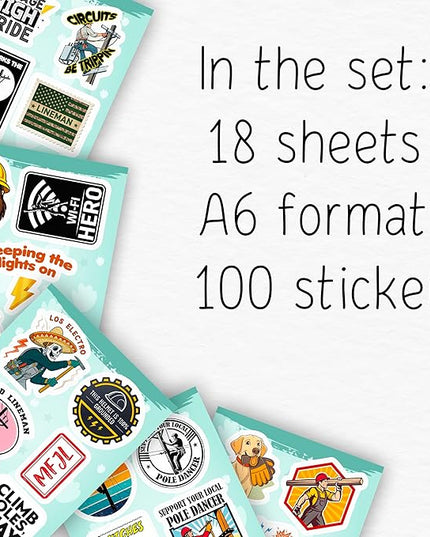 100Pcs Lineman Stickers for Hard Hats, Funny, for Water Bottle - Lineman Party Supplies & Party Decorations - Hard Hat Stickers - Gift for Women & Men