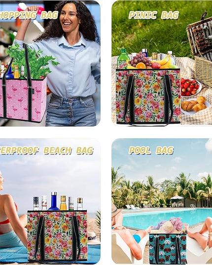 BeeGreen Large Waterproof Reusable Bags Christmas Heavy Duty Shopping Tote for Groceries Pool Gift with Webbing Handles