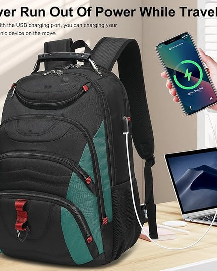 Boavan Laptop Backpack for men, 17.3 inch Laptop Bag with USB Port, Waterproof Travel Work Backpack Purse, Anti-Theft Teacher Nurse Doctor Casual Bookbags Office Business backpack，Black&Deep Juniper