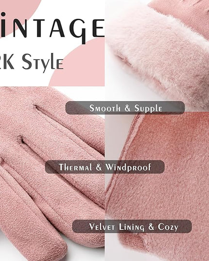 Vagasi Winter Gloves for Women, Touch Screen Cold Weather Thermal Warm Windproof Gloves, Soft Thick Fleece Lining Glove