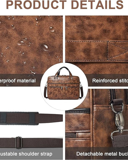 Shrrie Leather Messenger Bag for Men&Women 16 inch Laptop Bag,Water-Resistant Retro Leather Briefcase for Men Business,Work