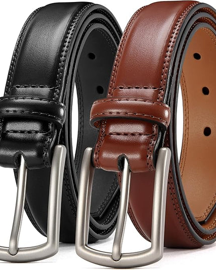 CHAOREN Leather Dress Belt Men 2 Pack - 1 3/8" Mens Belts for Work Business Casual Jeans
