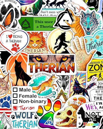 100Pcs Therian Stickers for Water Botttle, Laptop - Therian Gifts, Party Supplies - Gift for Women & Men