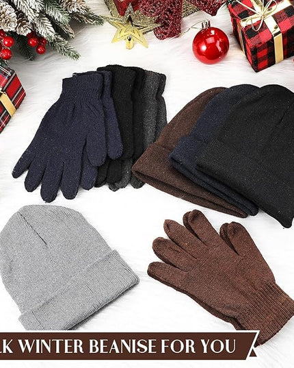 24 Pack Winter Beanies Gloves Cold Weather Unisex Hat Warm Knit Gloves Beanies in Bulk for Men Women, Warm Cozy Gift