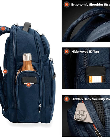 Briggs & Riley Large Cargo Backpack for Women & Men - Laptop Backpack, For Work & Travel, Spacious & Durable, Padded Straps, Fits up to 17" Laptop - @work Collection, Navy