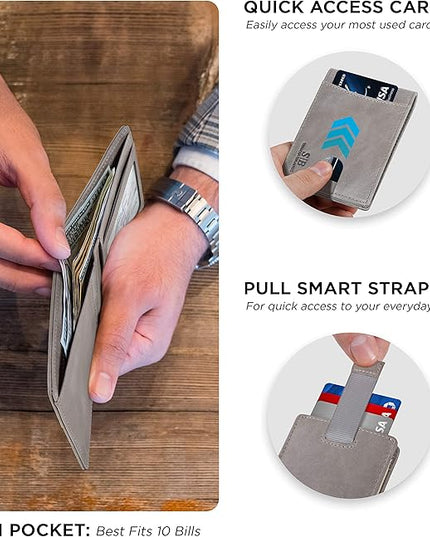 SERMAN BRANDS RFID Blocking Slim Bifold Genuine Leather Thin Minimalist Front Pocket Wallets for Men Billfold Wallet Men Gift