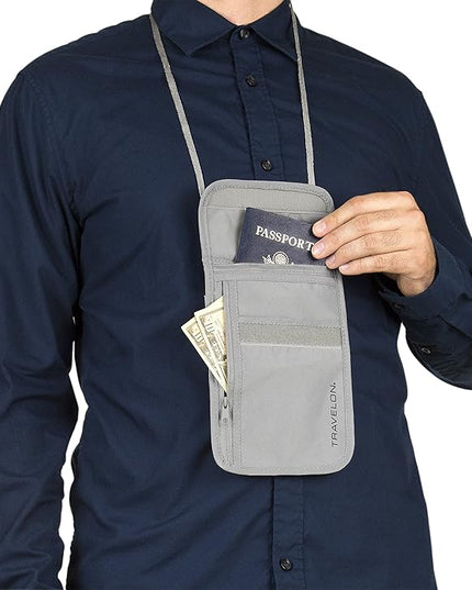 Travelon Rfid Blocking Undergarment Neck Pouch Travel Wallet, Gray, One Size