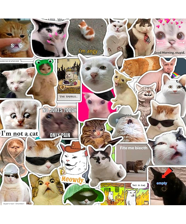BulbaCraft 100Pcs Cat Meme Stickers - Funny Cat Stickers, Gifts for Women & Men