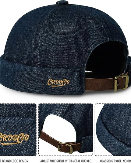 Croogo Denim Docker Hat Fashion Brimless Beanie Hat Retro Worker Skull Cap Rolled Cuff Sailor Cap Hip Hop Dancing Watch Cap