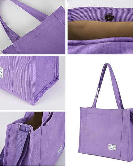 Valleycomfy Corduroy Tote Bag for Women Travel Crossbody Bag Purse Women Shoulder Bags Work Handbags Everyday Hobo Bag