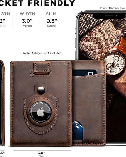 SERMAN BRANDS RFID Blocking Slim Bifold Genuine Leather Thin Minimalist Front Pocket Wallets for Men Billfold Wallet Men Gift